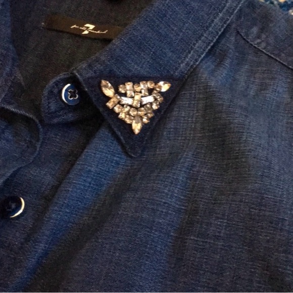 7FAM denim Top Blue chambray embellished long sleeve button up - Picture 3 of 3
